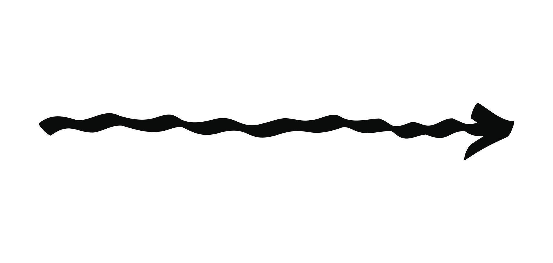 Hand drawn wavy doodle arrow isolated on a white vector