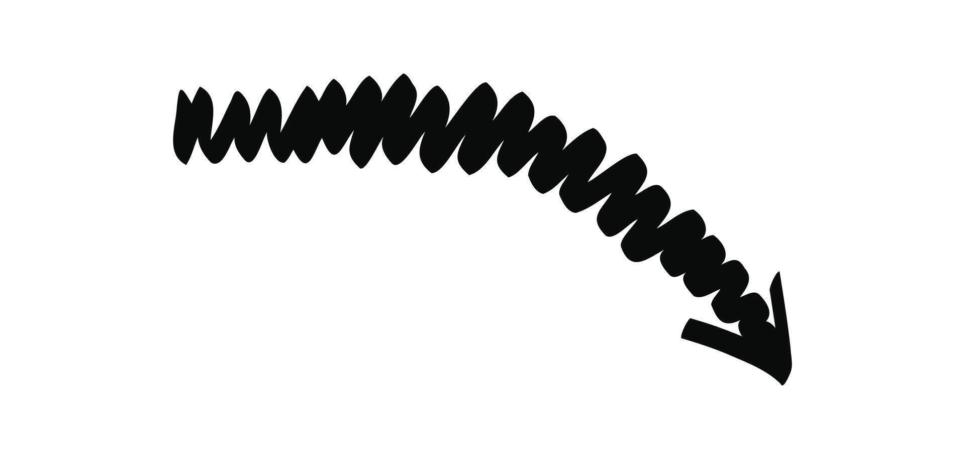 Hand drawn doodle arrow heading down isolated on a white vector