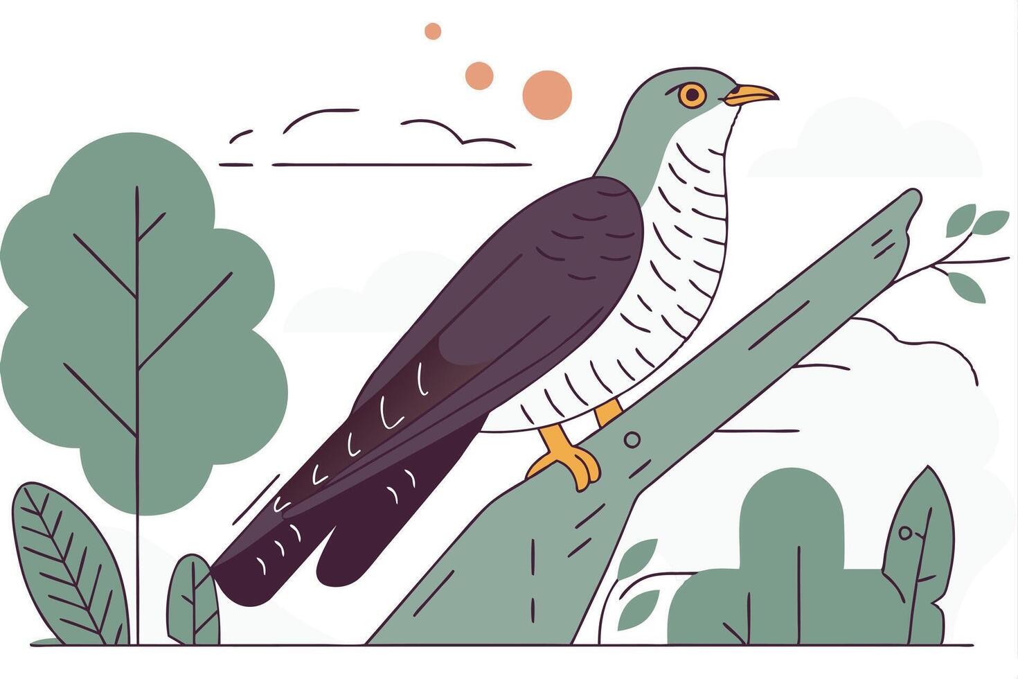 cuckoo bird sitting on tree branch white background vector