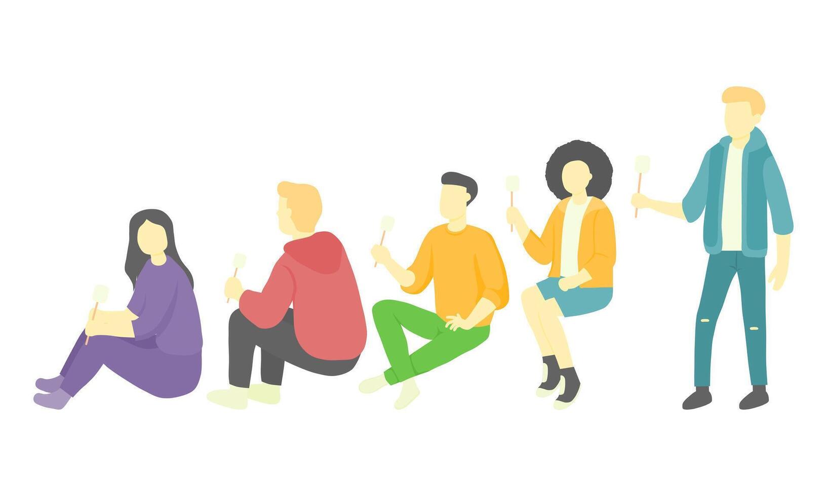 Group People Flat Style. People Holding Marshmallow Design. Faceless People Element. vector