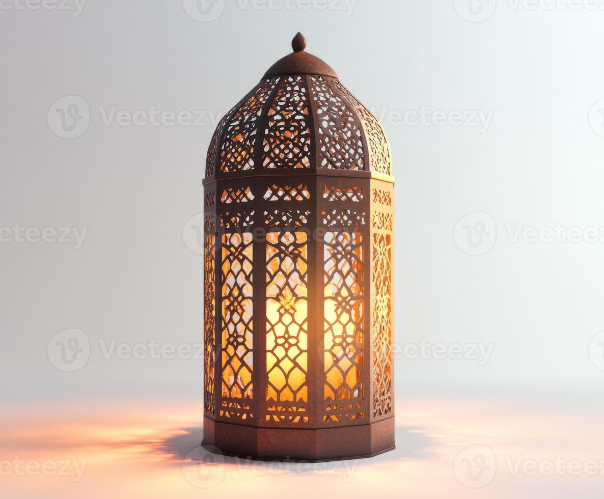 Decorative lantern emitting warm light, showcasing intricate patterns, enhancing a serene atmosphere in an indoor setting photo