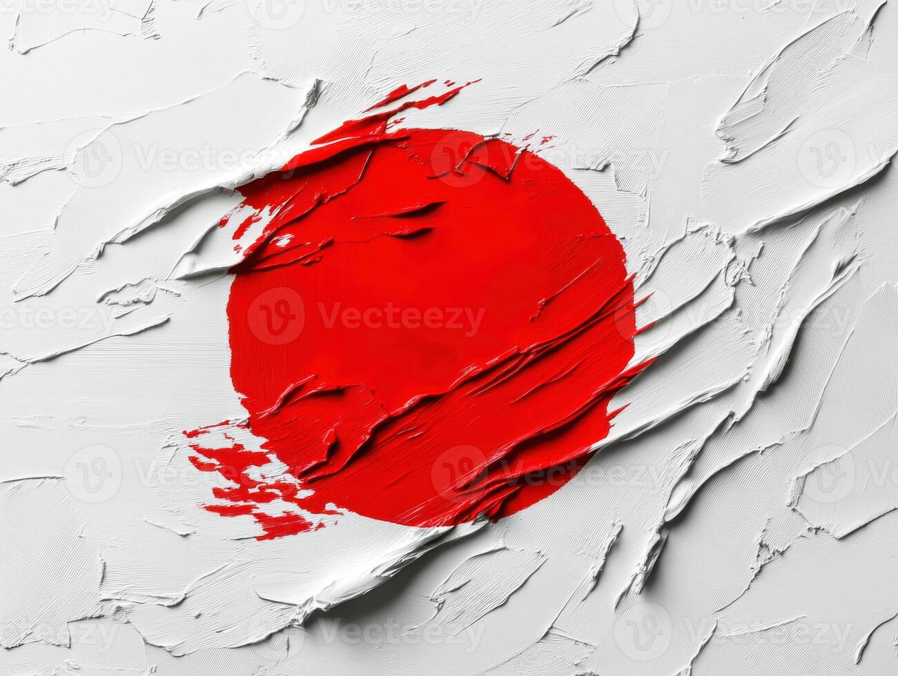 Abstract representation of Japan's flag with textured red circle on white background photo