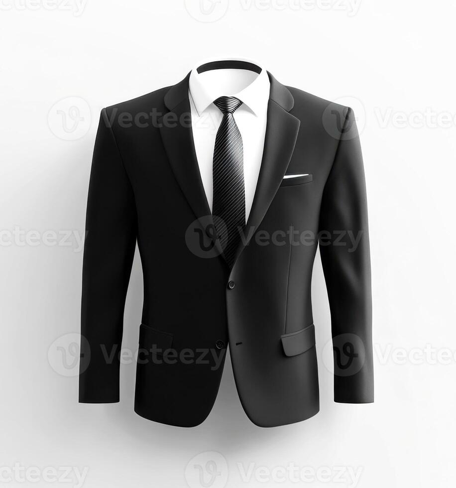 Elegant black suit displayed against a clean white background showcasing formal wear for special occasions photo