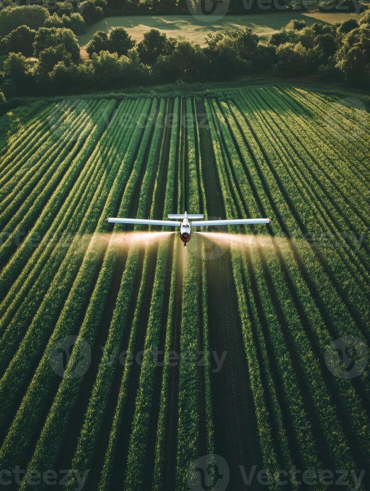 Crop dusting aircraft spraying fields in a rural area during daylight hours photo