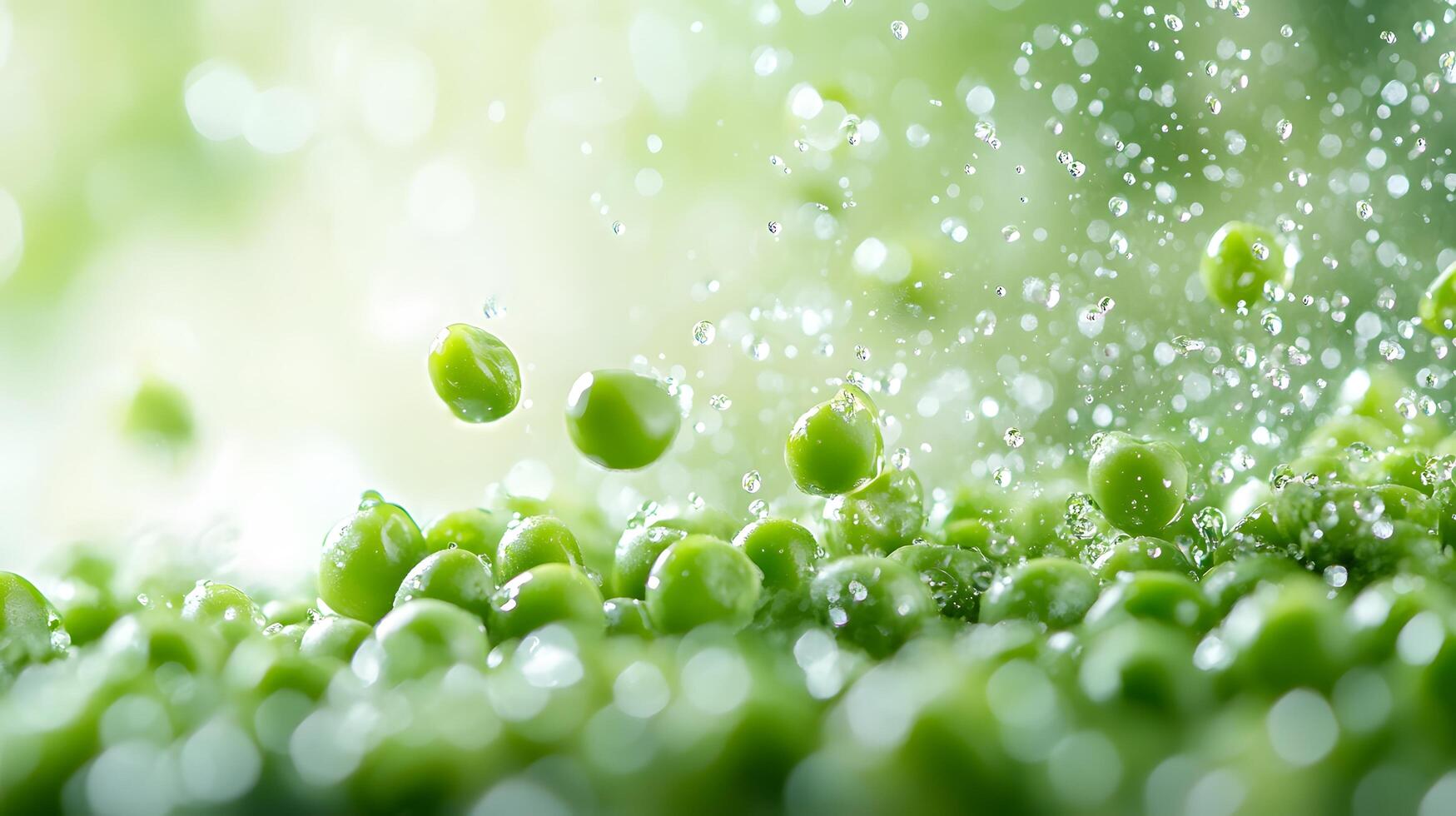 Fresh green peas scatter across pure white background in floating, levitating composition, highlighting vibrant vegetables in clean minimalist style with bright macro photography. farmfresh photo