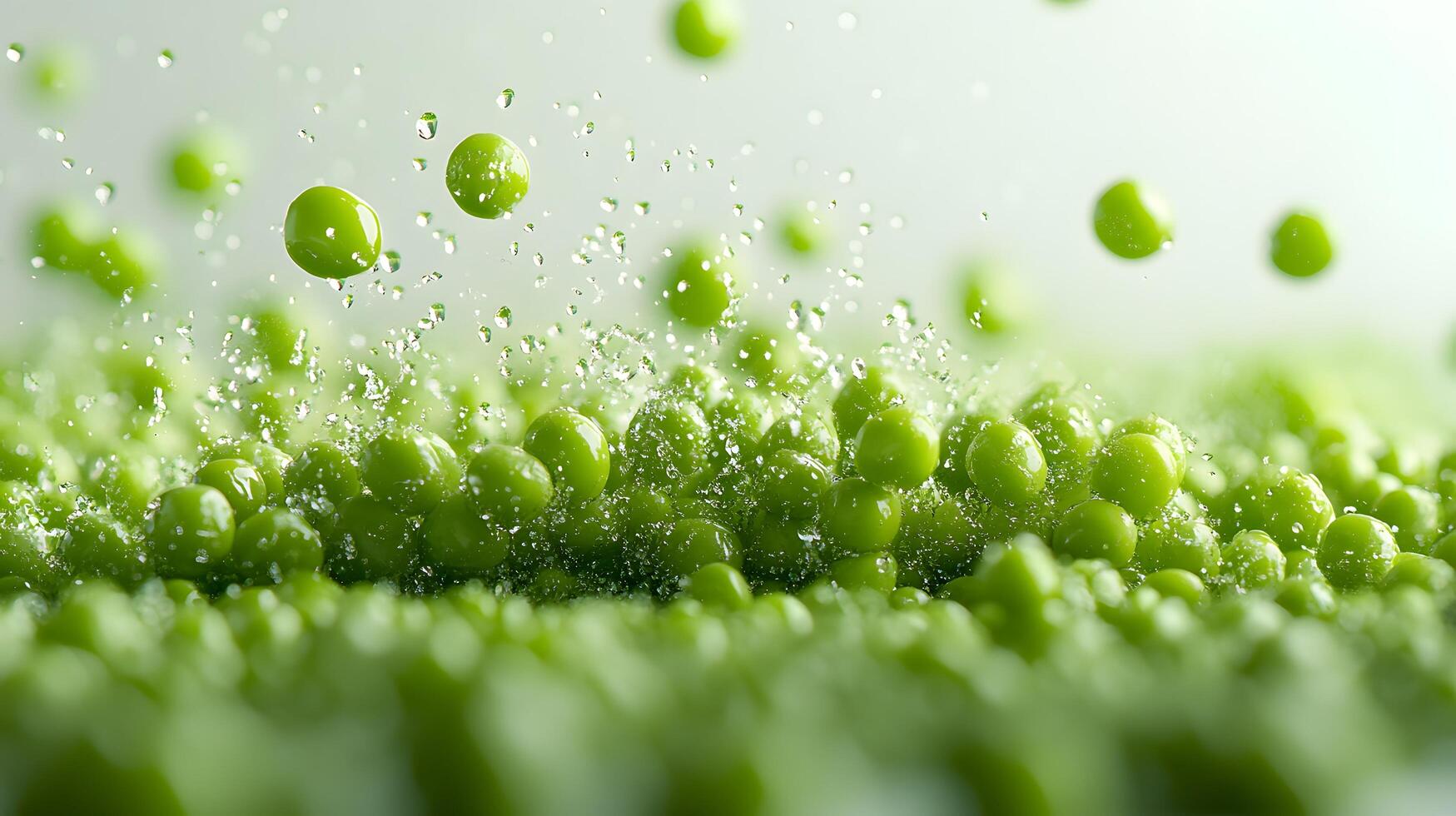 Fresh green peas scatter across pure white background in floating, levitating composition, highlighting vibrant vegetables in clean minimalist style with bright macro photography. vegetables photo