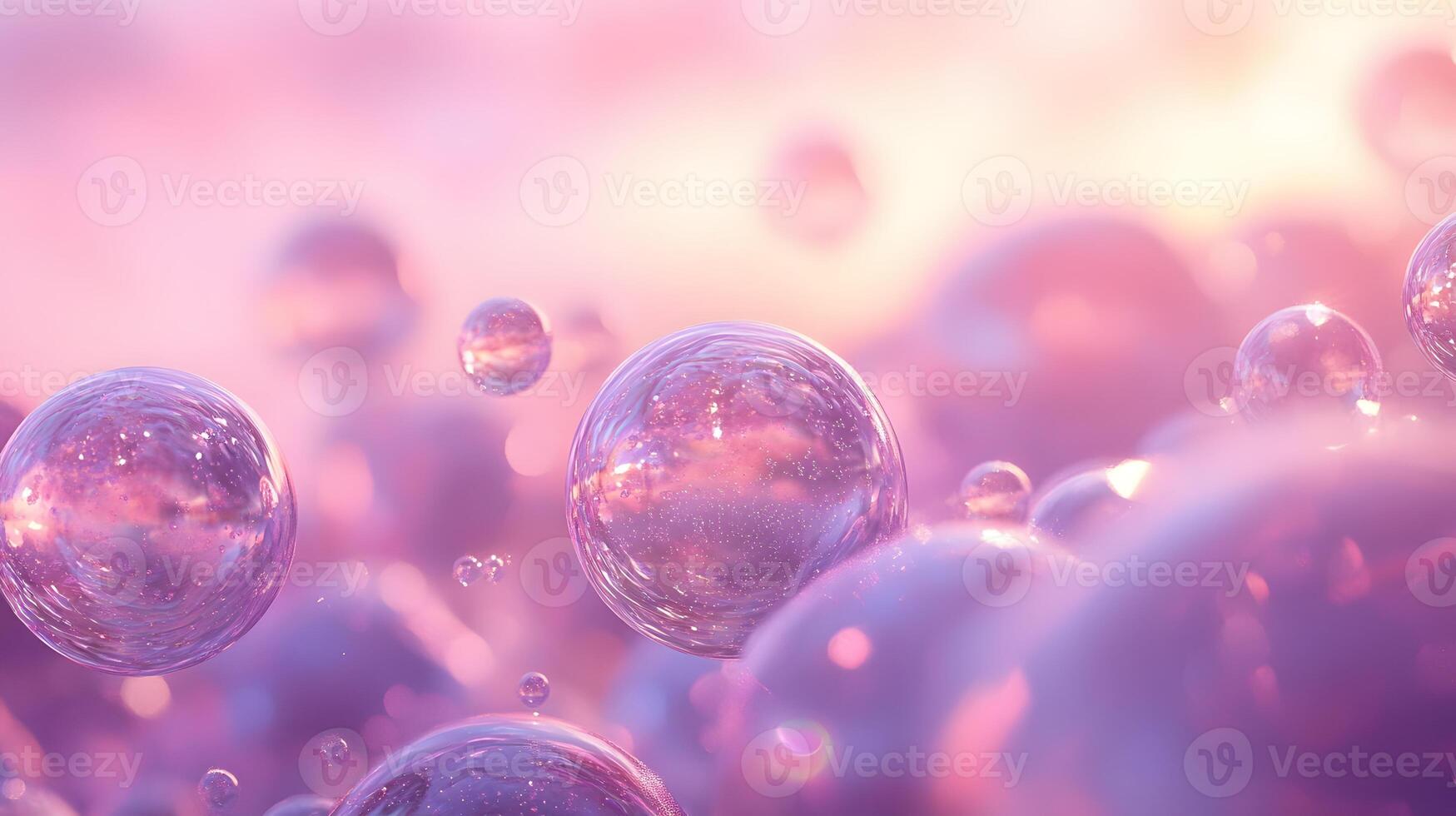 Iridescent soap bubbles float in pastel sky with rainbow reflections, creating magical atmosphere through translucent spheres and holographic effects in delicate macro photography. soap photo