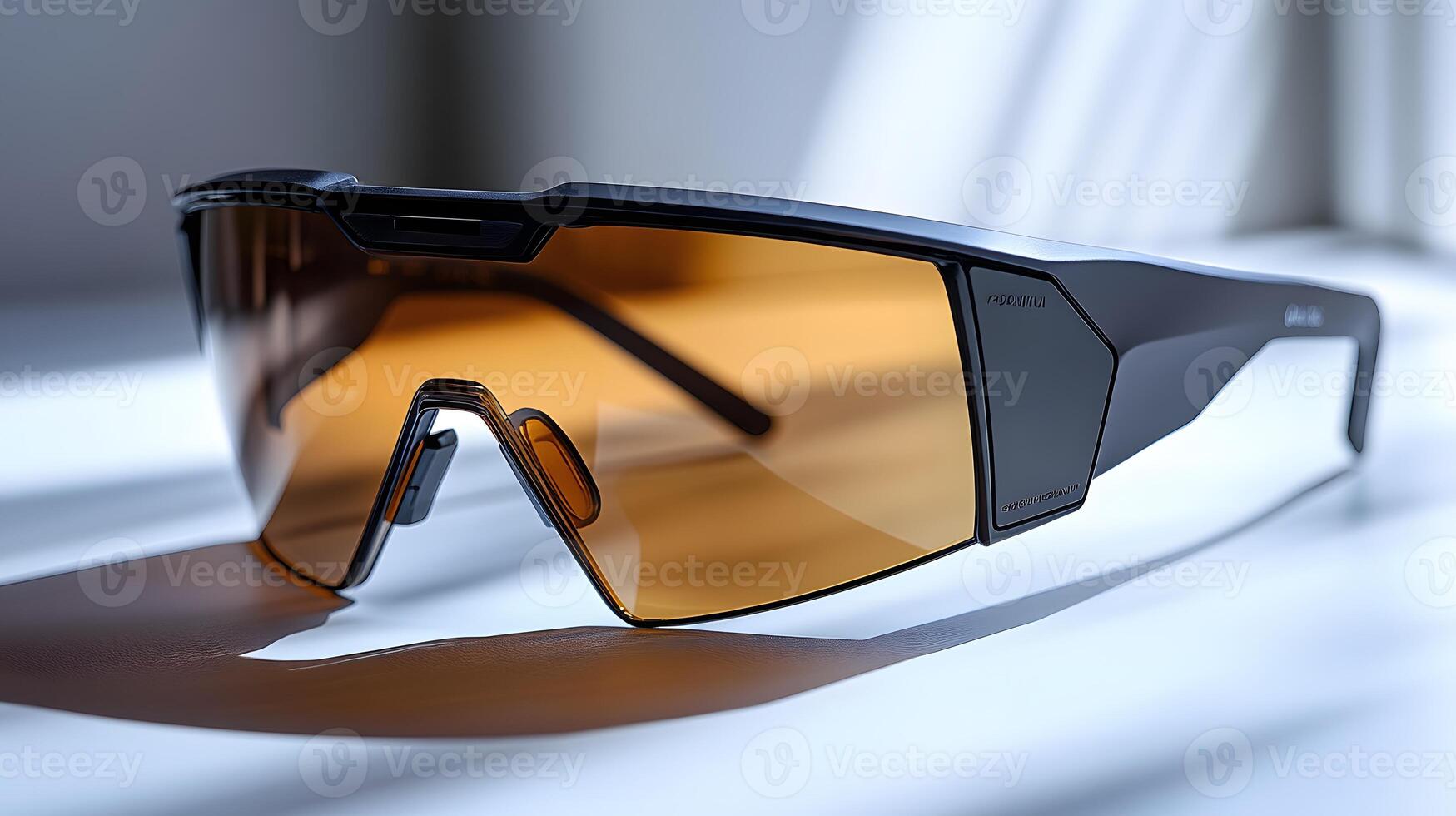 Luxury sport sunglasses feature brown gradient lenses and sleek black frame, showcasing modern eyewear design with polarized lens effect in clean product photography style. contemporary photo