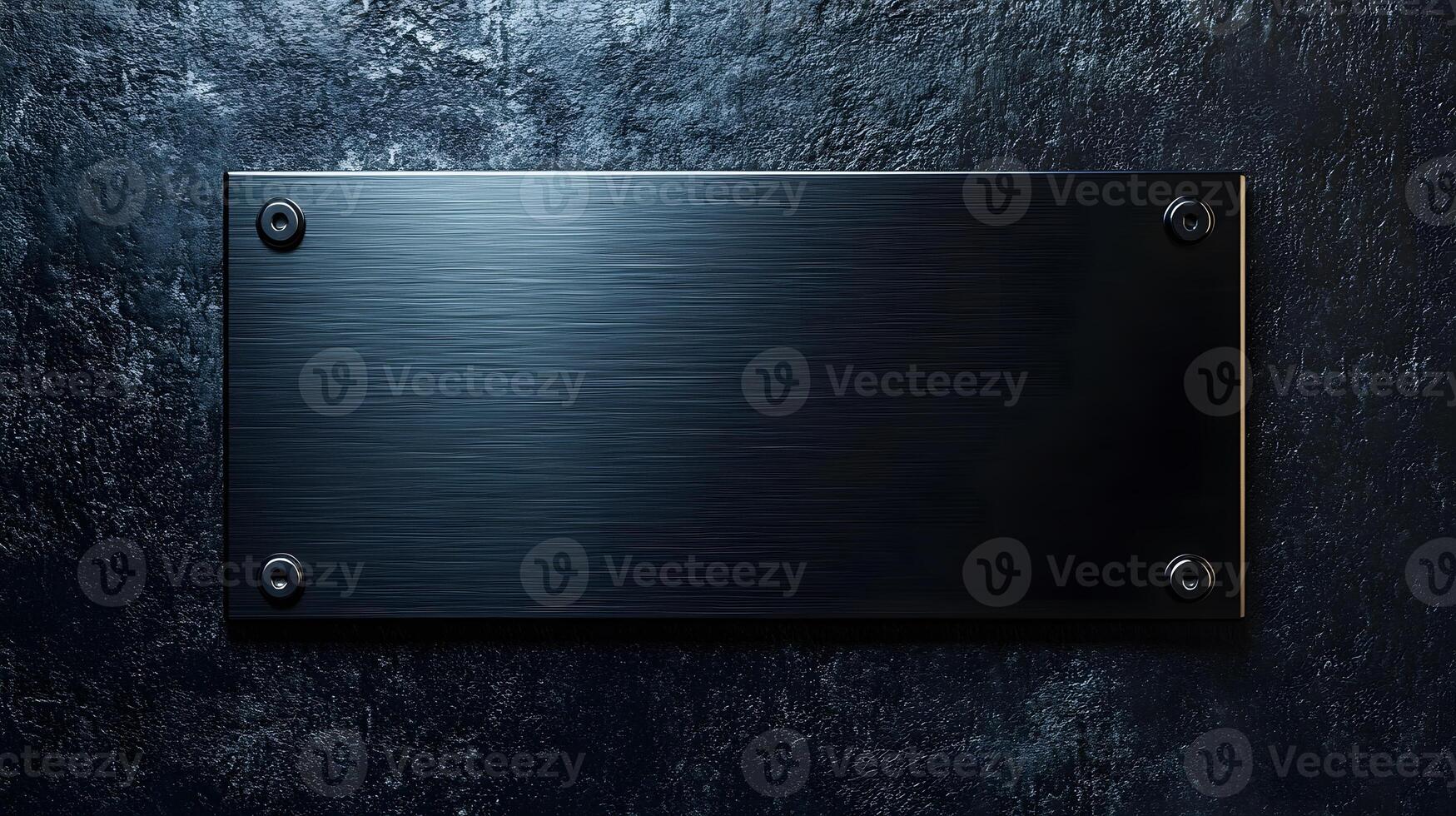 Brushed steel black metal plate exhibits sleek industrial design with rectangular shape and dark finish, mounted on wall with soft ambient lighting. surface photo