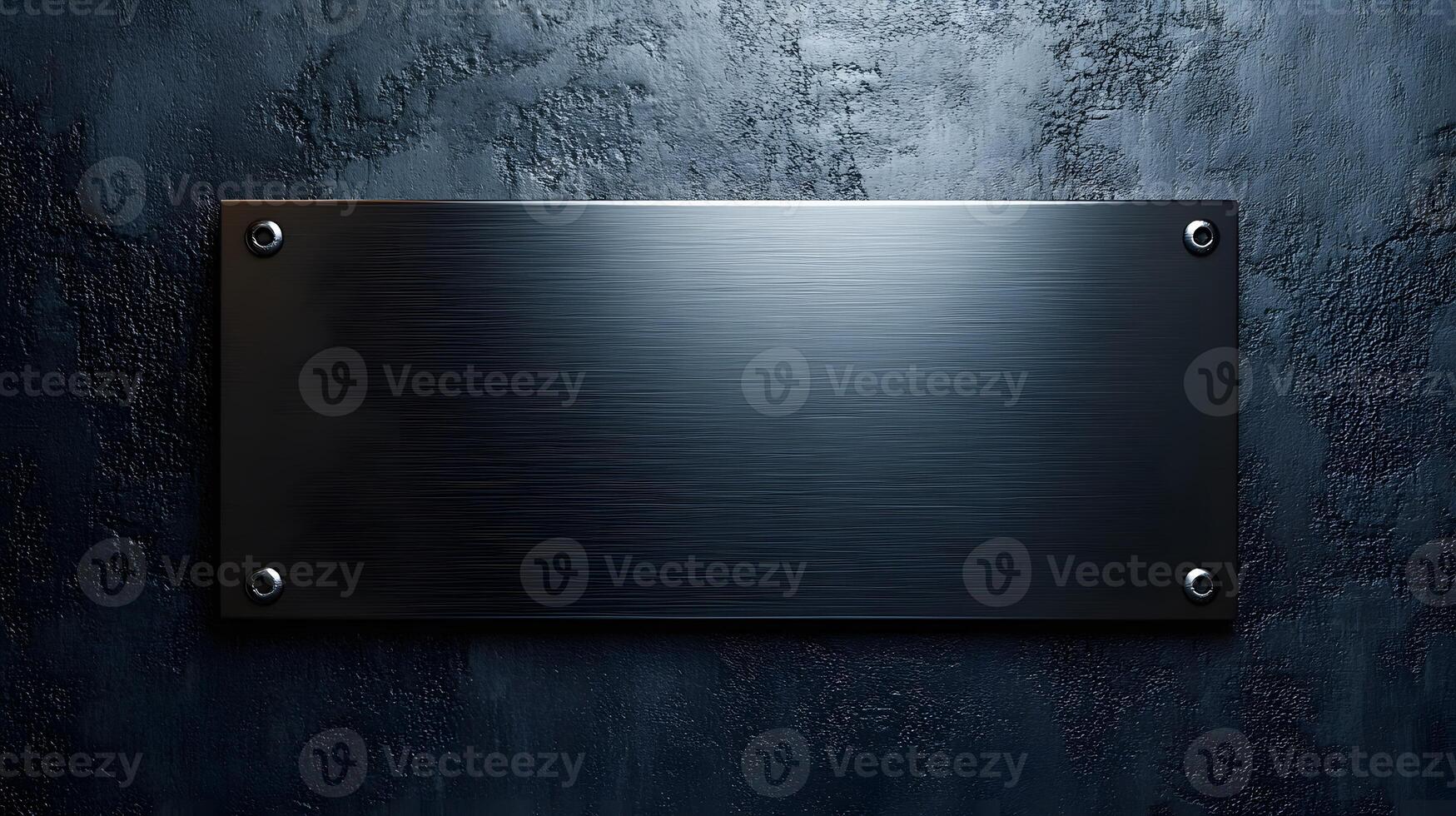 Brushed steel black metal plate exhibits sleek industrial design with rectangular shape and dark finish, mounted on wall with soft ambient lighting. dark photo