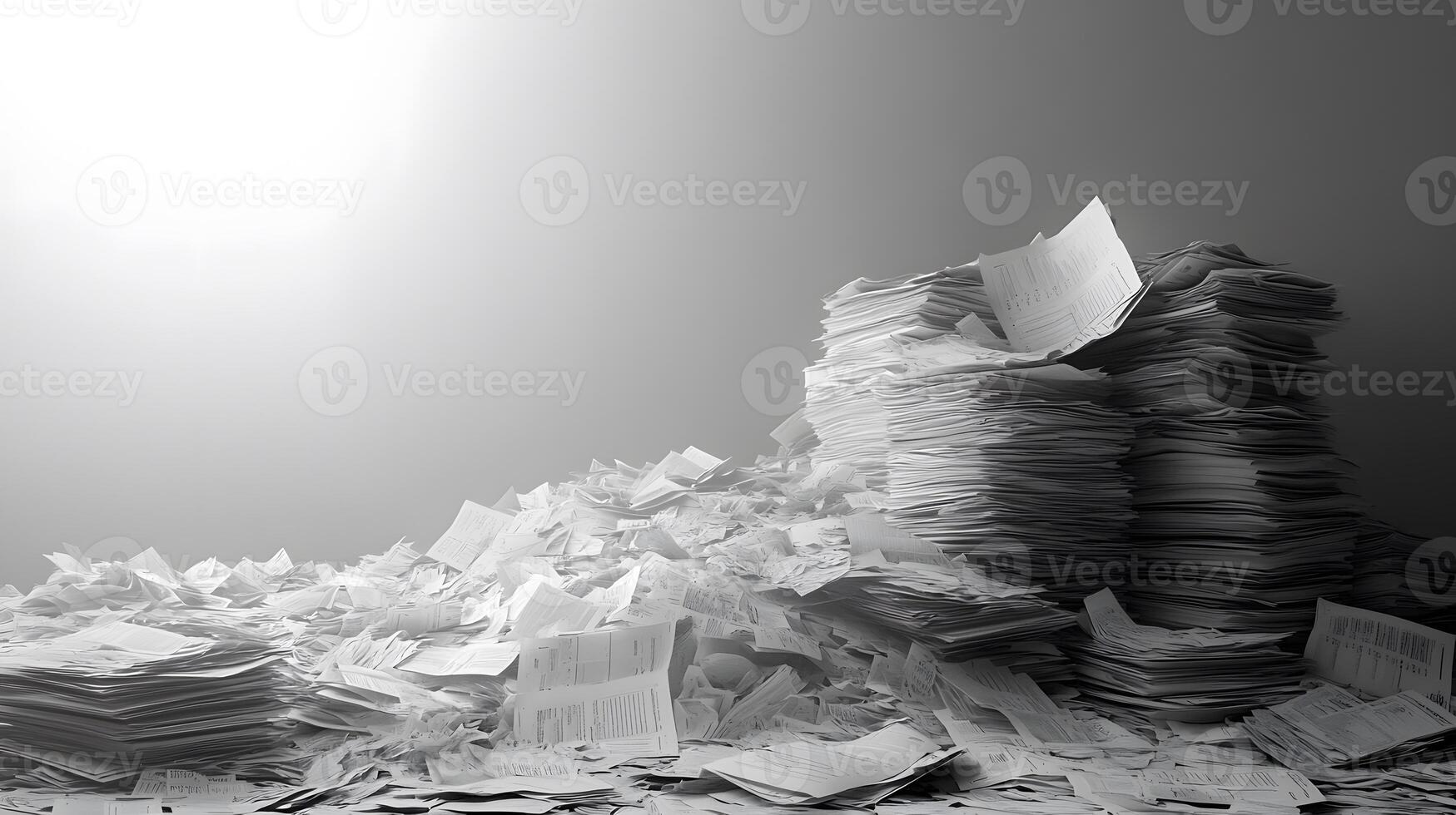 Messy stack of bills and invoices creates chaotic heap of white office papers and financial statements, showing administrative clutter against clean background. stack photo