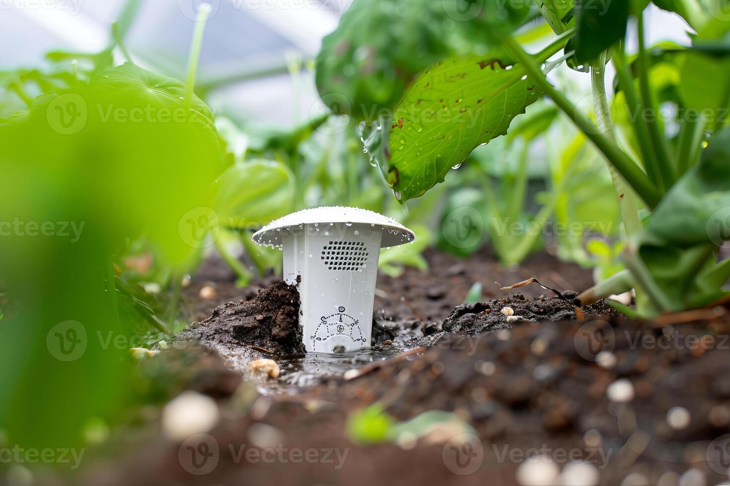 Smart soil moisture sensor in greenhouse garden for sustainable agriculture and precision farming photo