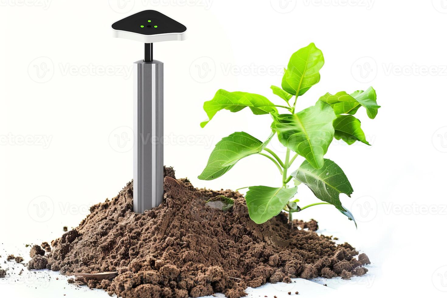 Smart garden sensor with young plant for efficient soil monitoring and growth photo