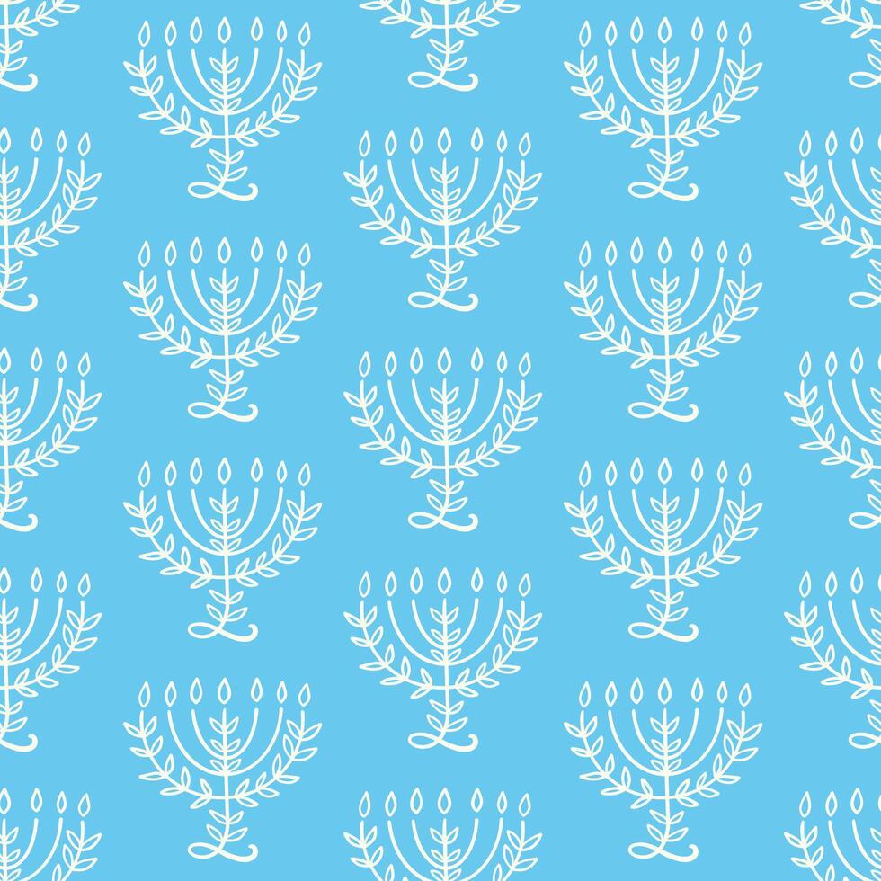 Floral Menorah Abstract Seamless Pattern on Blue Background vector