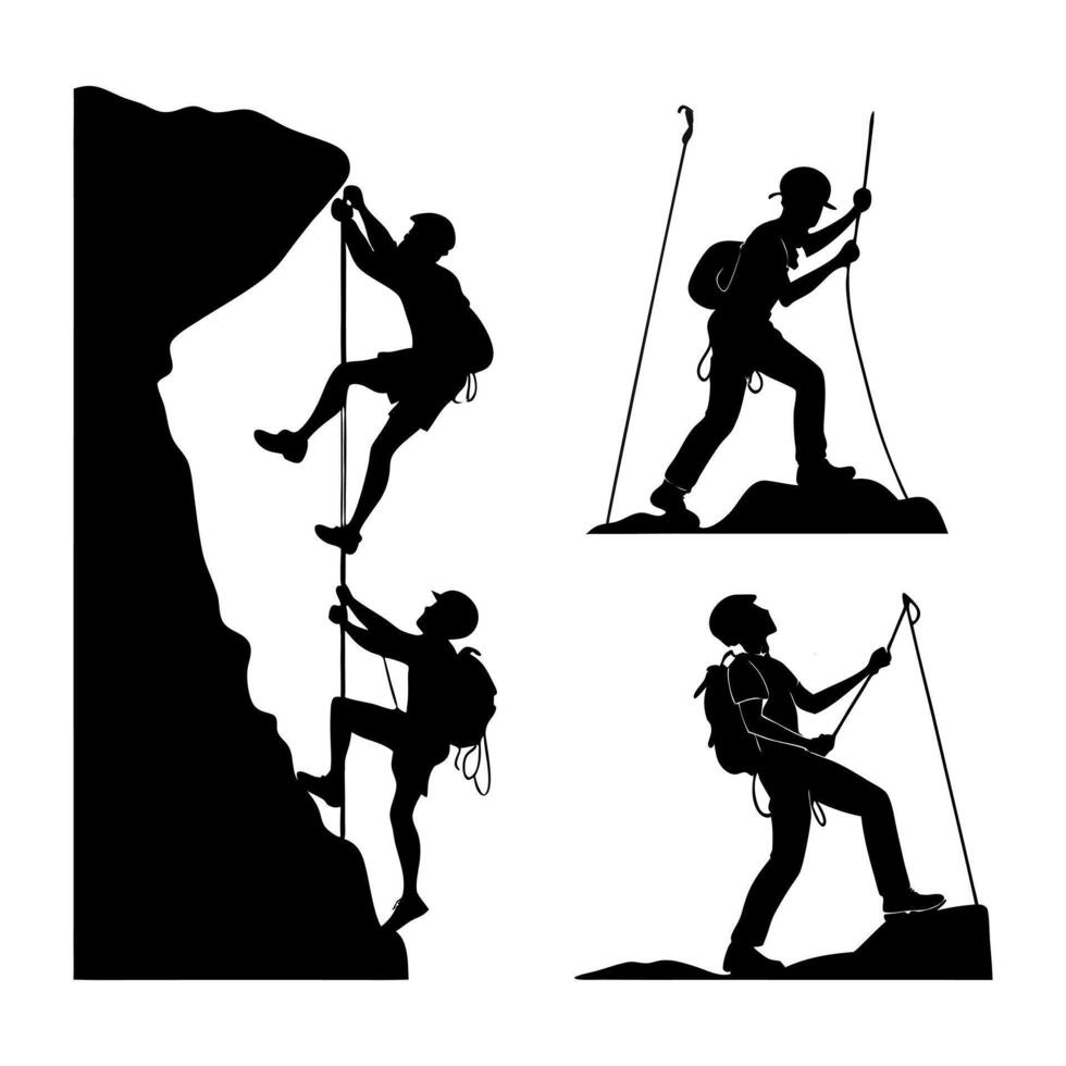 Silhouette of Climbers on a Rocky Mountain Adventure vector