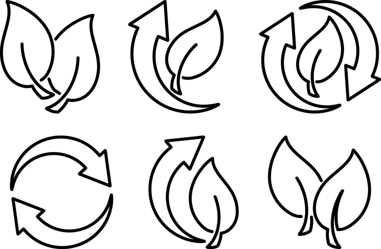 Doodle recycled arrow with leaf icon collection Coloring book page vector
