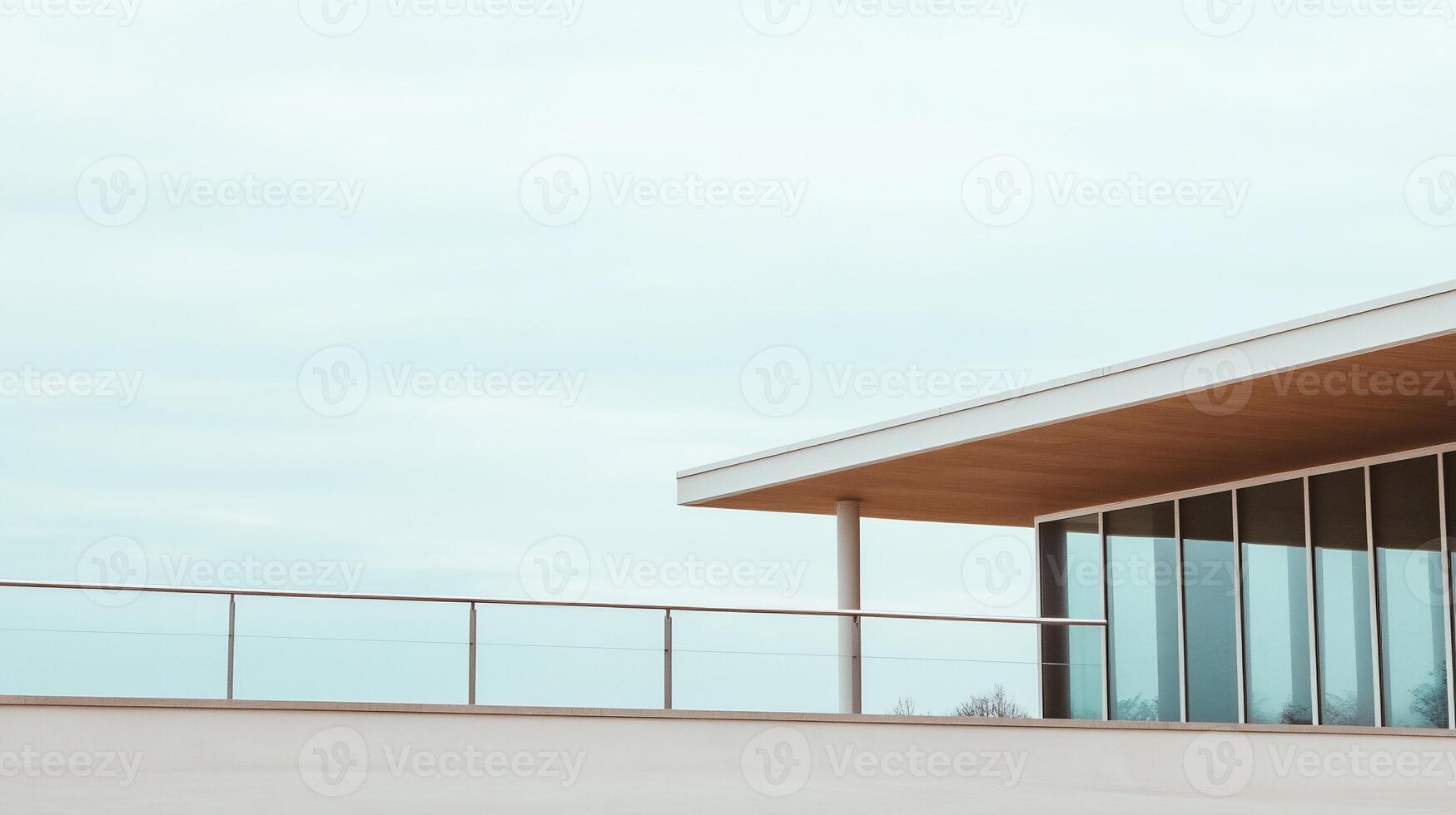 Modern architectural design featuring a sleek building and railing. photo