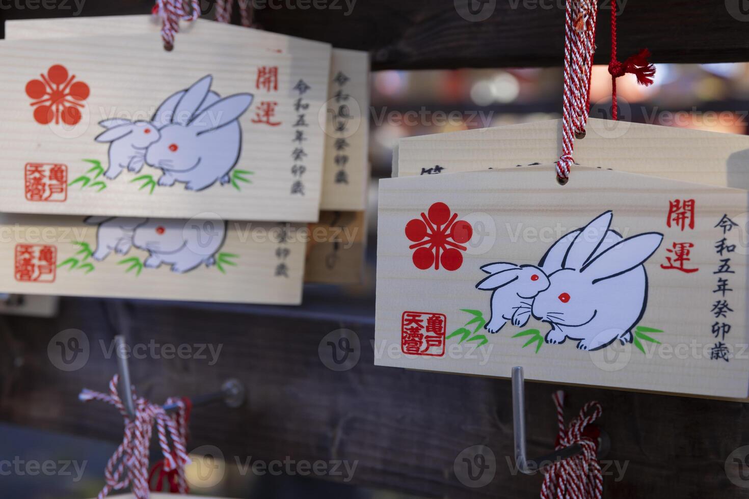 Votive tablets at Kameido Tenjin shrine in Tokyo closeup photo