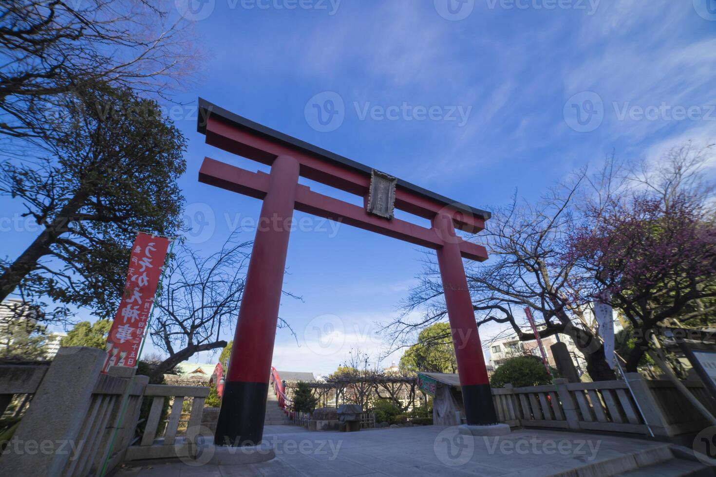 A main red gate Torii at Kameido Tenjin shrine in Tokyo photo