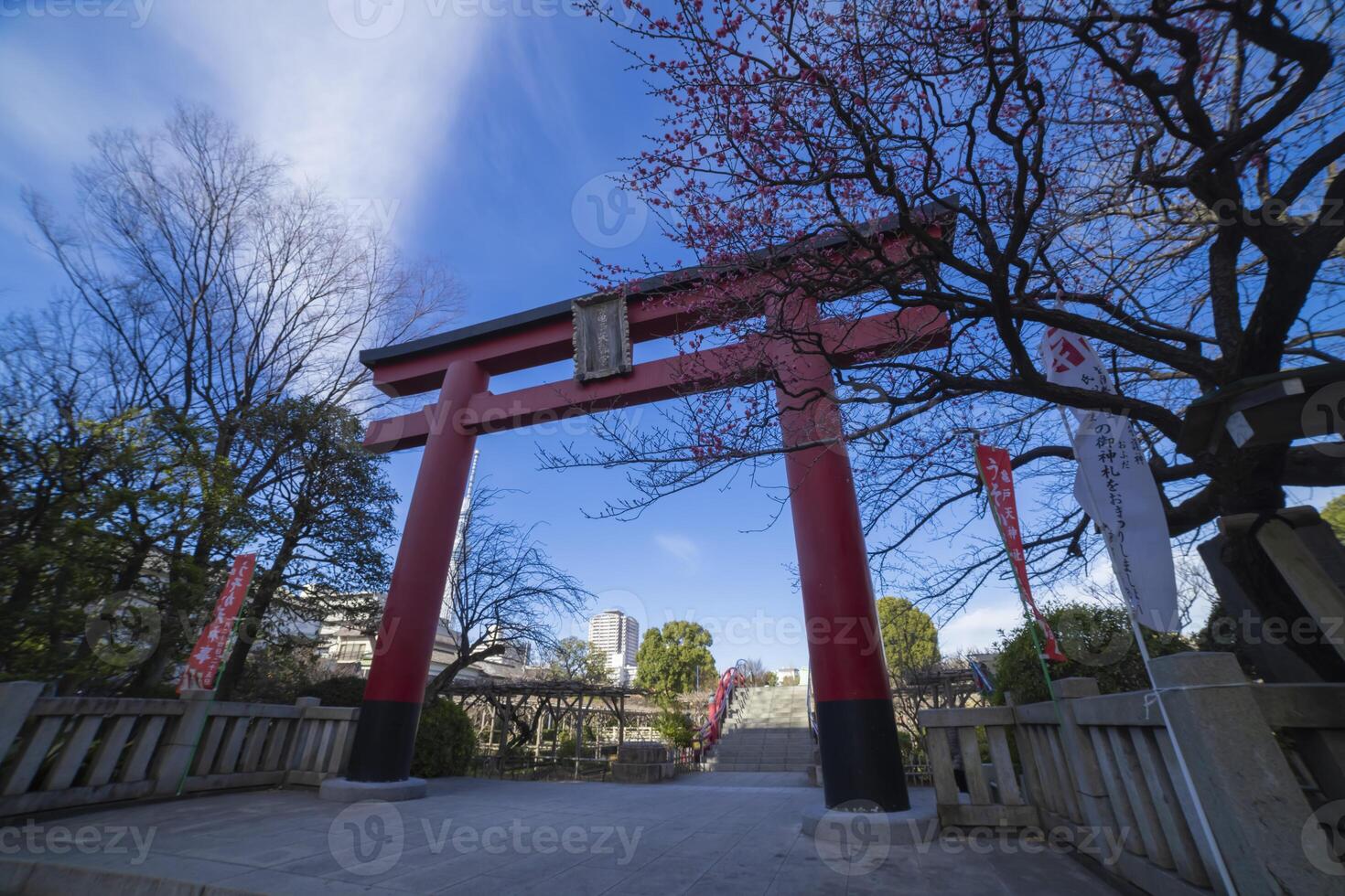 A main red gate Torii at Kameido Tenjin shrine in Tokyo photo