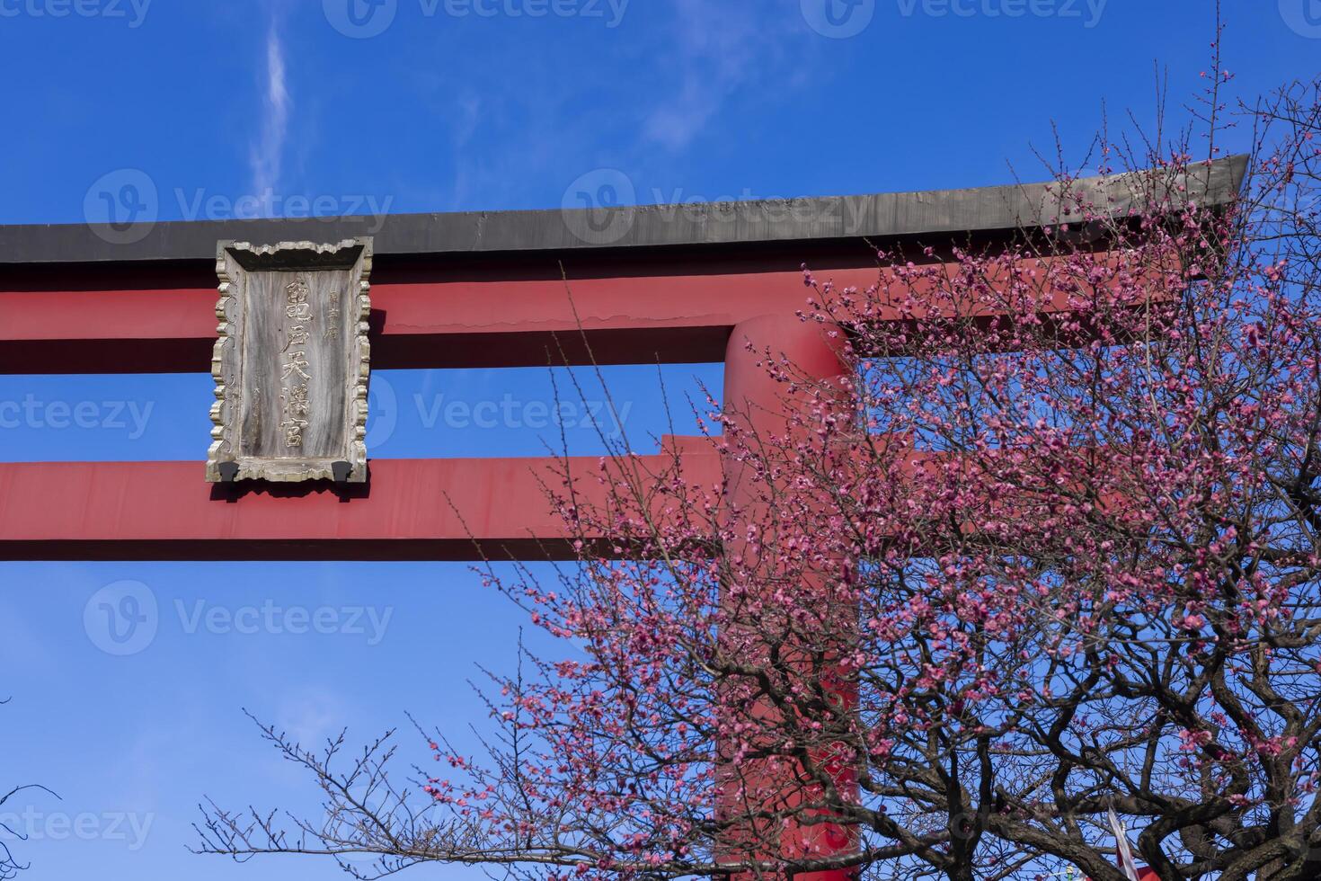 A main red gate Torii at Kameido Tenjin shrine in Tokyo photo