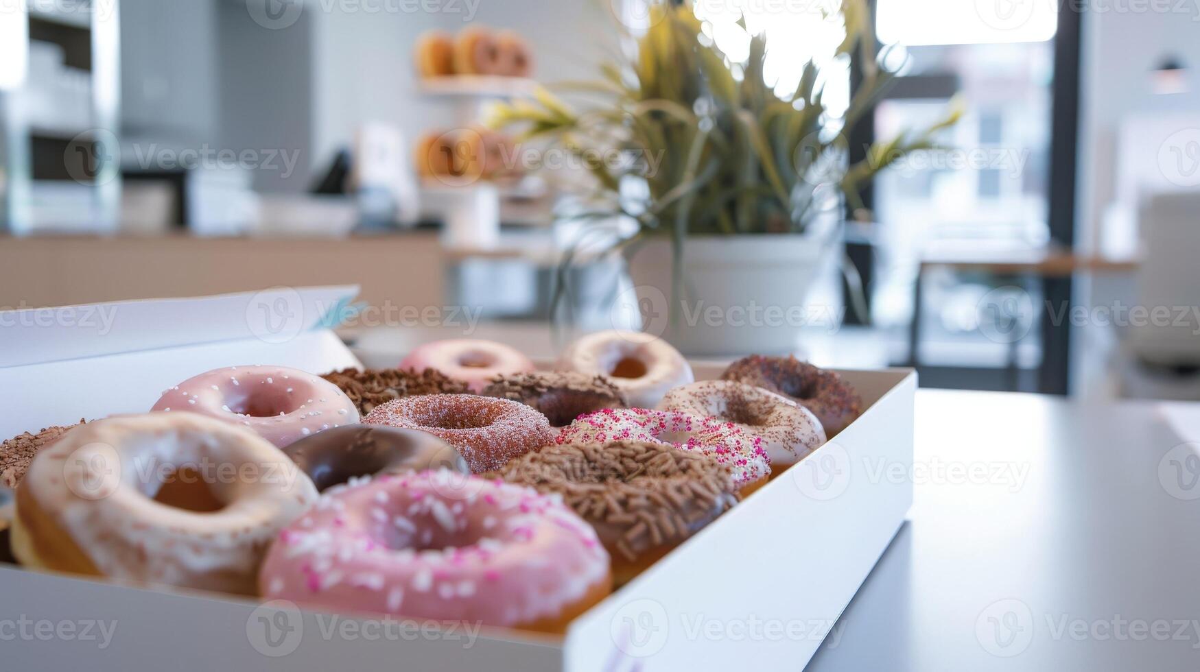 A Box of Freshly Baked Donuts on a Table. photo