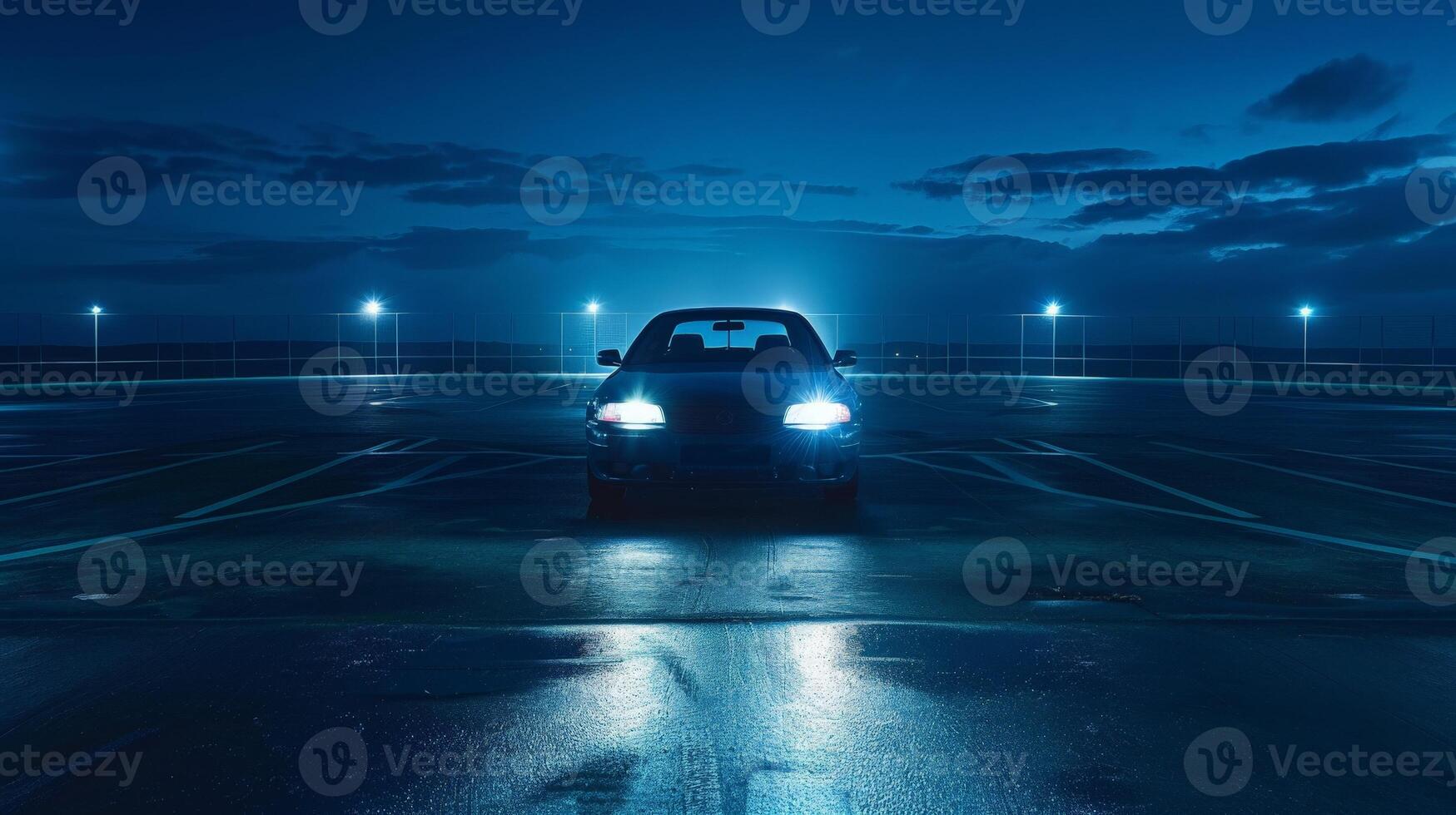 Car in Parking Lot at Night. photo