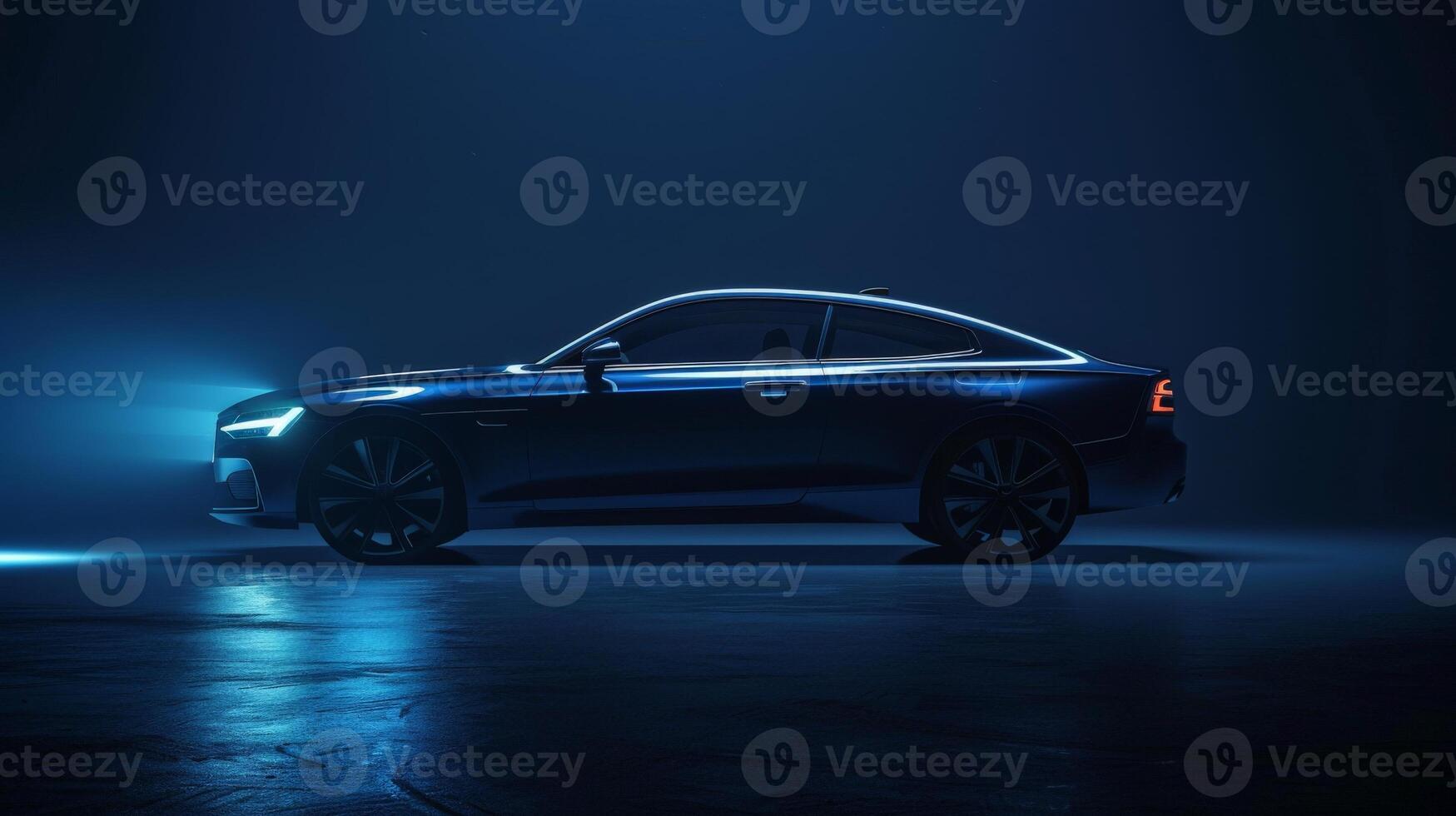 Sleek Blue Coupe Car in Studio Lighting. photo