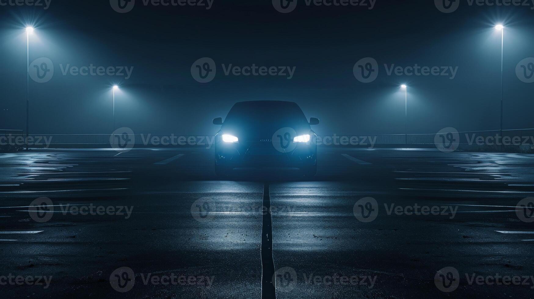Car on the empty parking lot during the night. photo
