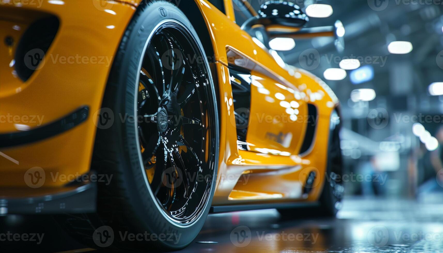 Yellow Sports Car with Black Rims. photo