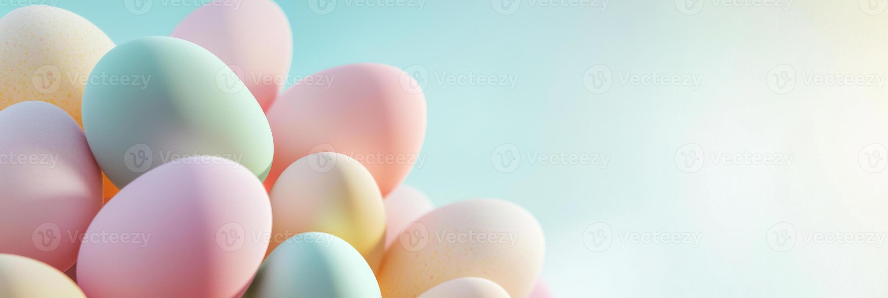 Pastel-colored easter eggs on a soft gradient background for spring theme photo