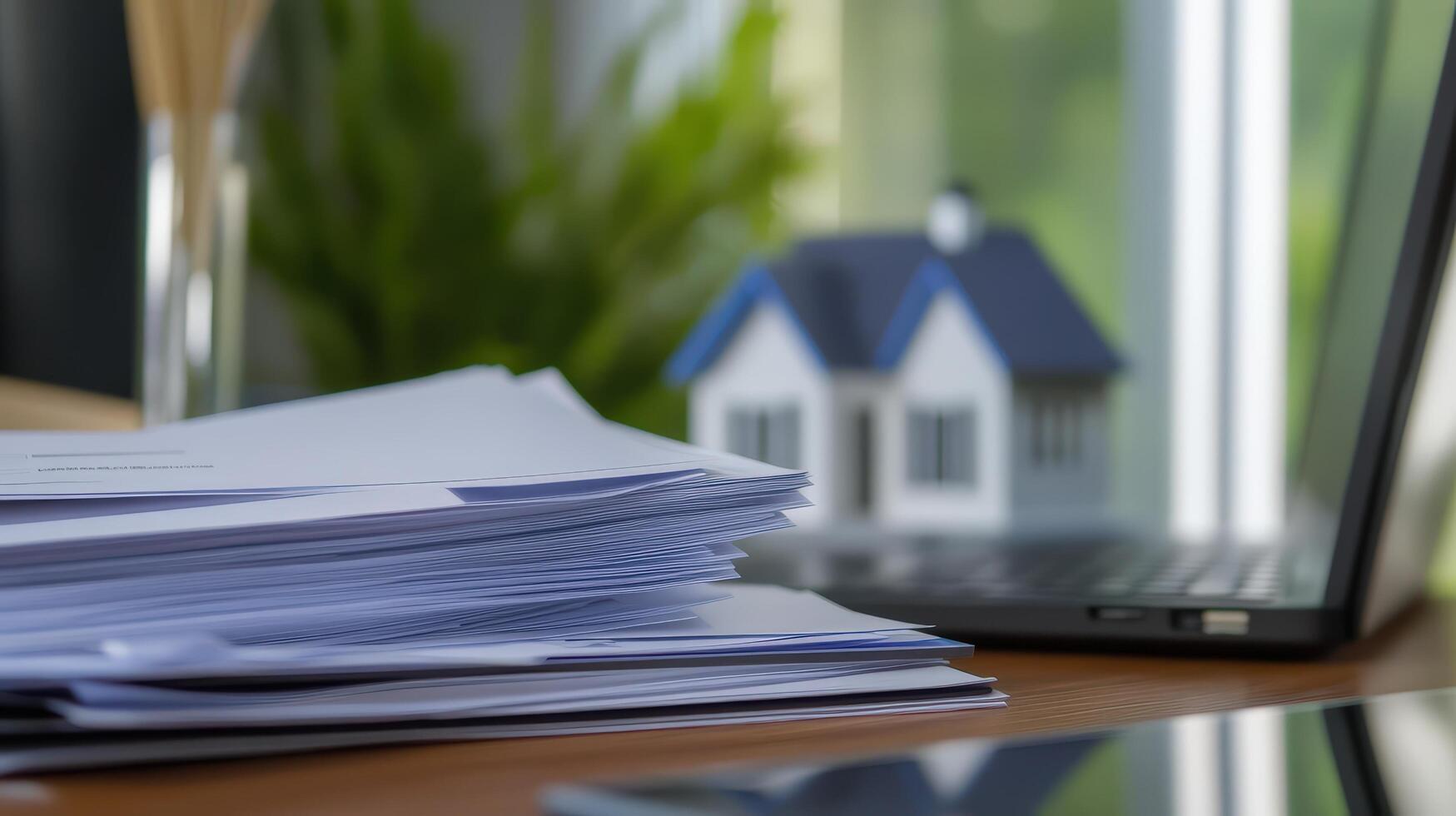 Document Preparation and Home Model on Workspace Desk for Business photo