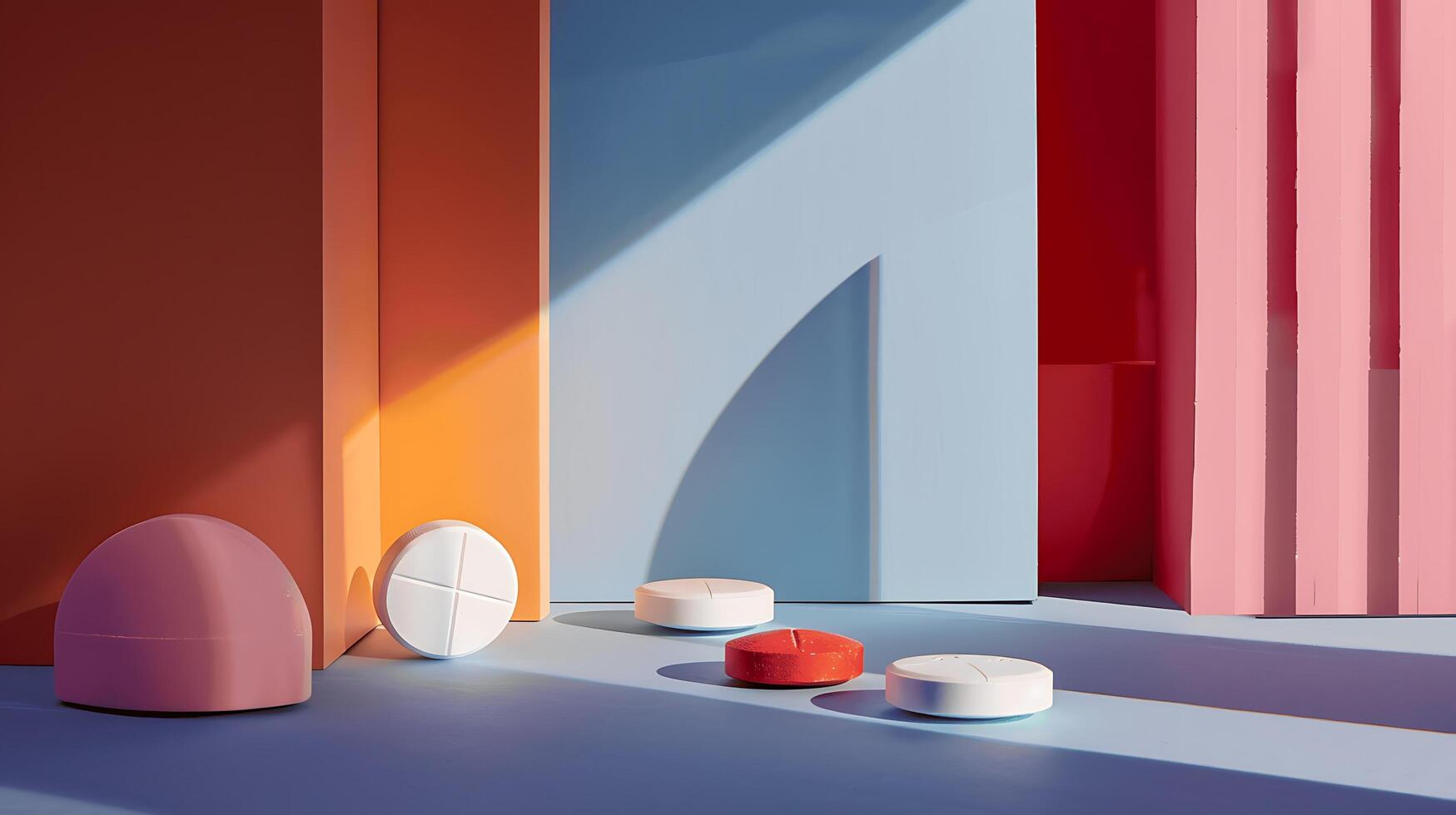 Modern Minimalist Composition with Geometric Shapes and Soft Shadows in Vibrant Colors Creating an Artistic and Contemporary Aesthetic in a Serene Environment photo