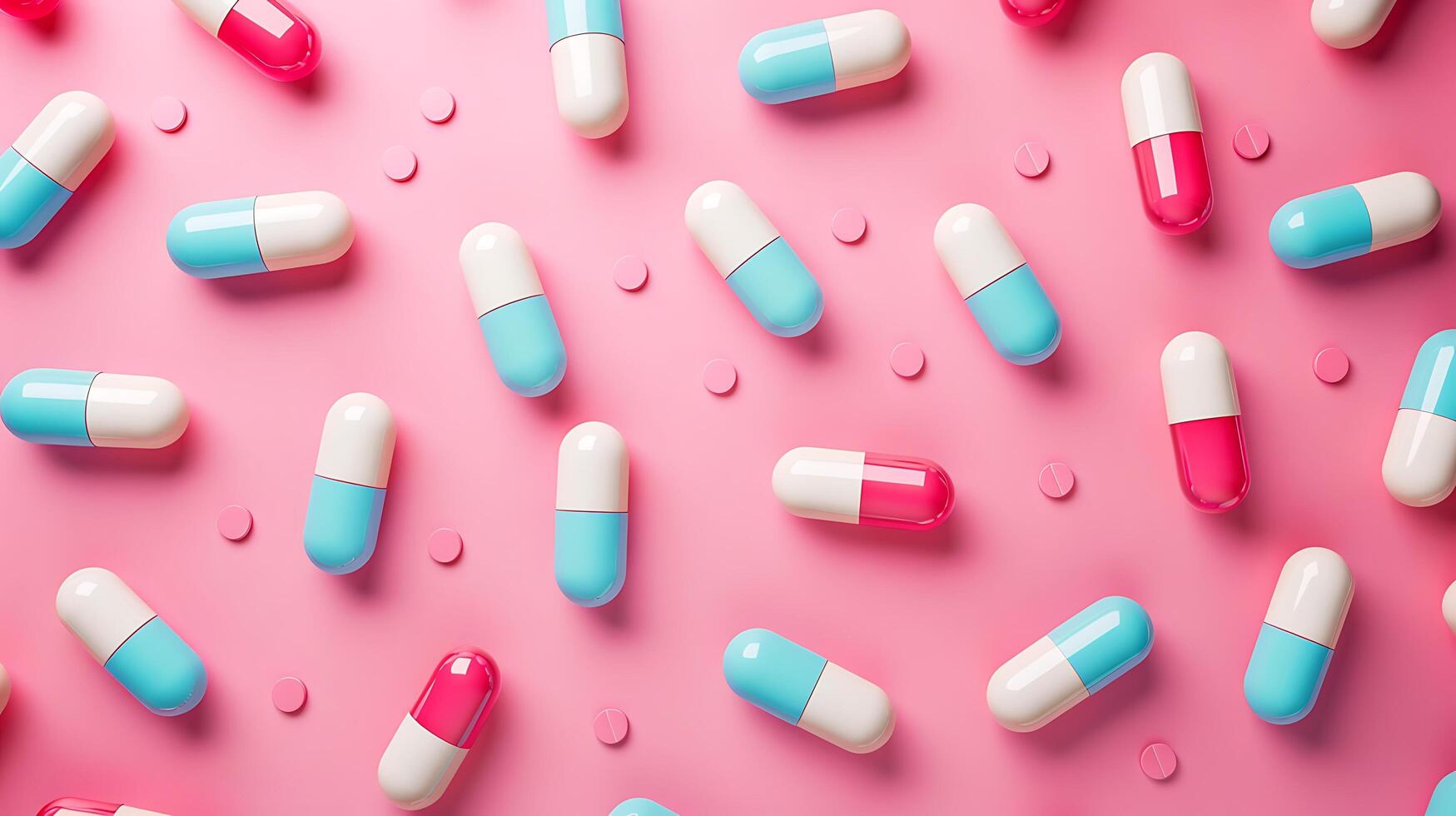 Colorful Capsules and Pills with a Bright Pink Background Suitable for Health, Medicine, Pharmacy, and Wellness Themes in Stock Photography photo