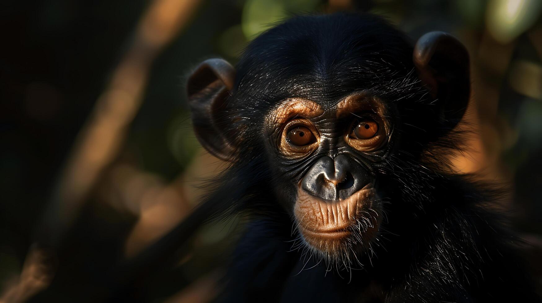 A Close-Up Portrait of a Young Monkey with Bright Eyes, Set Against a Natural Background, Showcasing the Beauty and Expressiveness of Wildlife photo