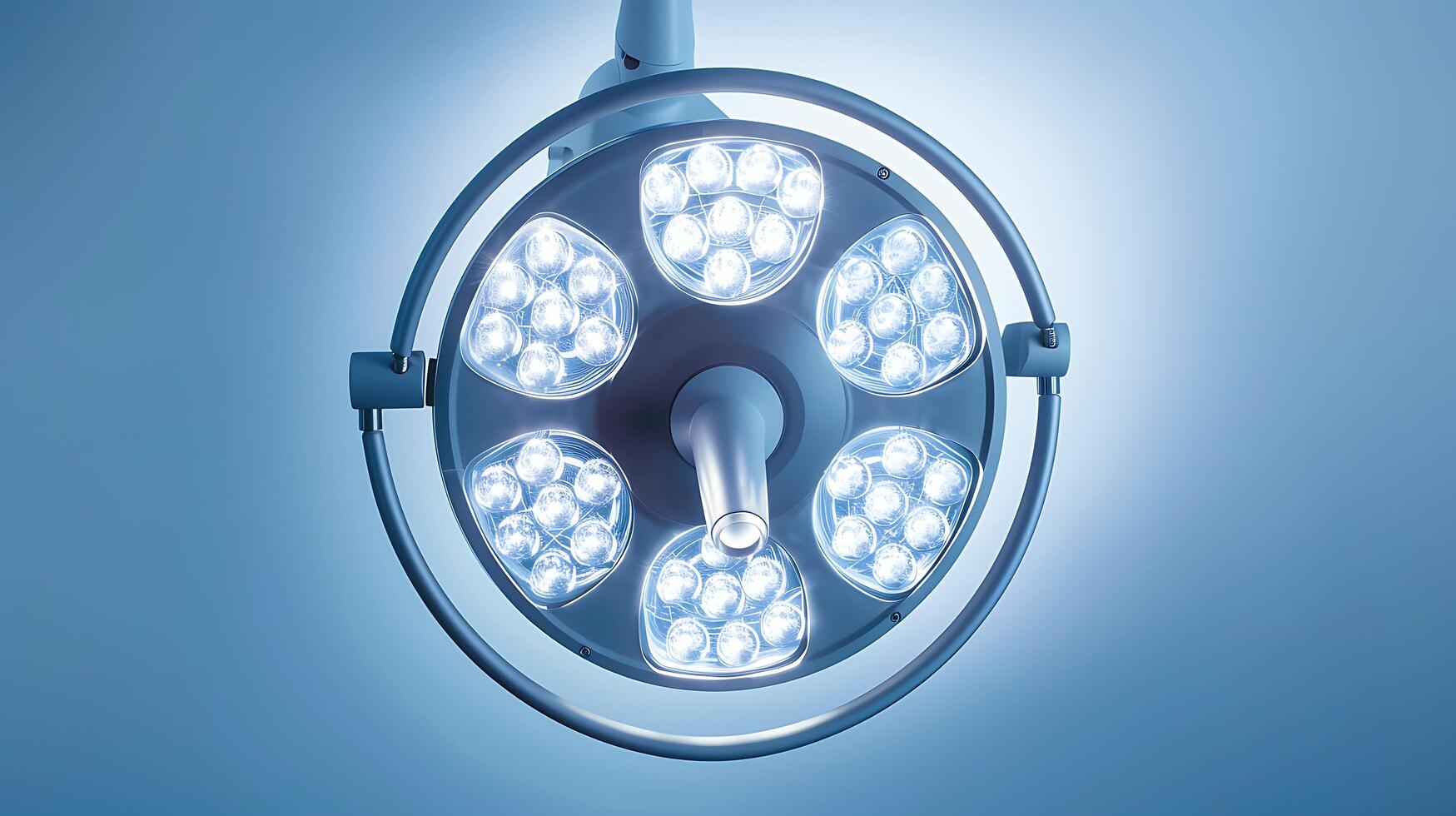 Modern Surgical Light Overhead in a Hospital Operating Room with Bright LED Bulbs Providing Illumination for Precision Surgery Procedures and Medical Treatments photo