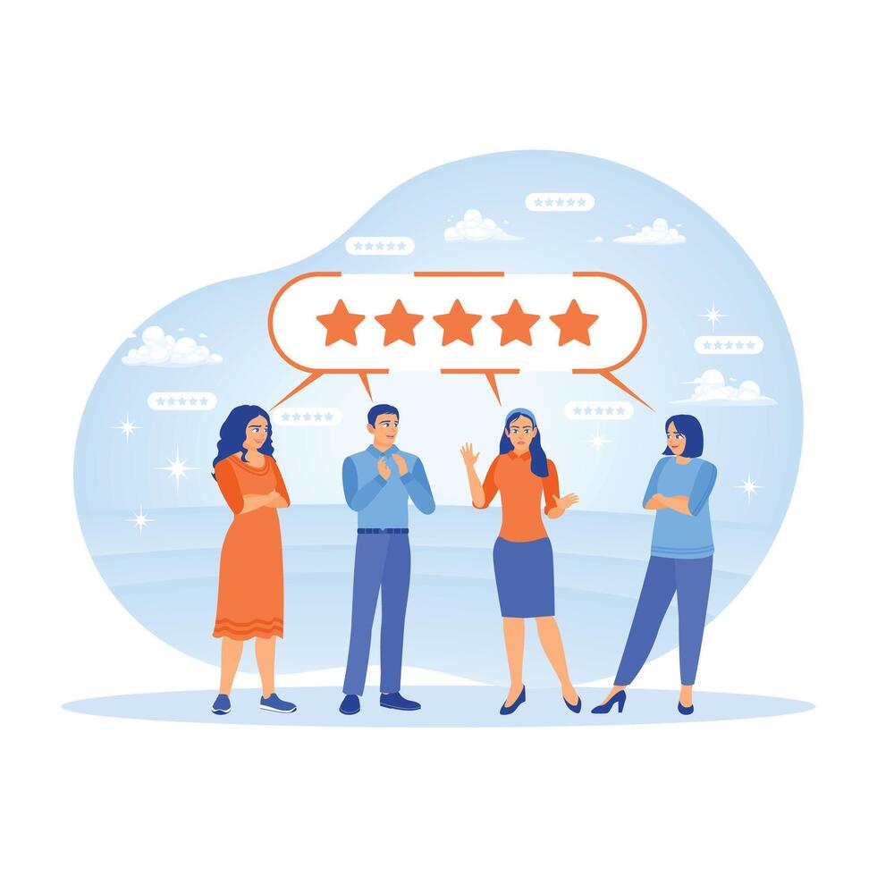 Customer satisfaction with 5-star rating feedback. vector
