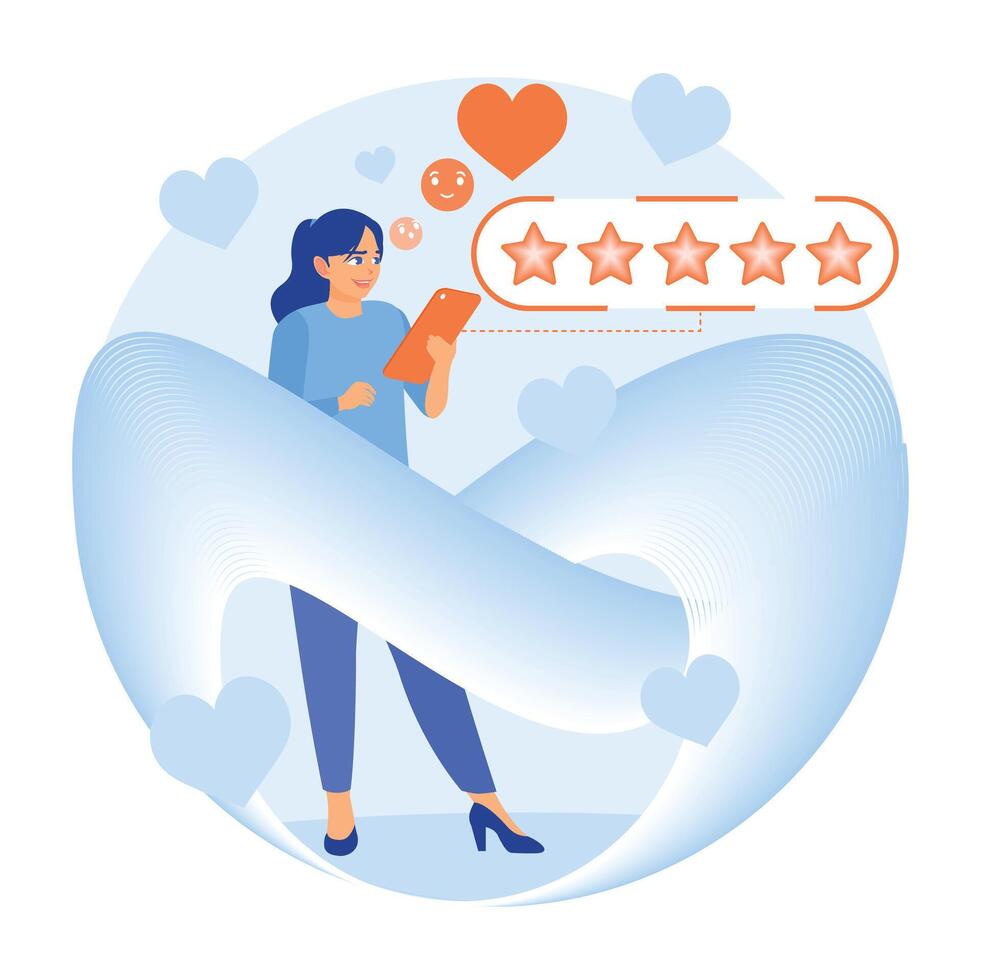 Customer feedback with a 5-star rating of the mobile app. vector