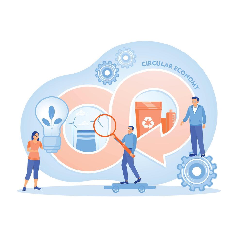Circular economy concept highlighting recycling and renewable energy solutions. vector