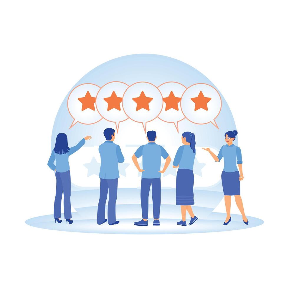 Consumer satisfaction with providing five-star rating feedback. vector
