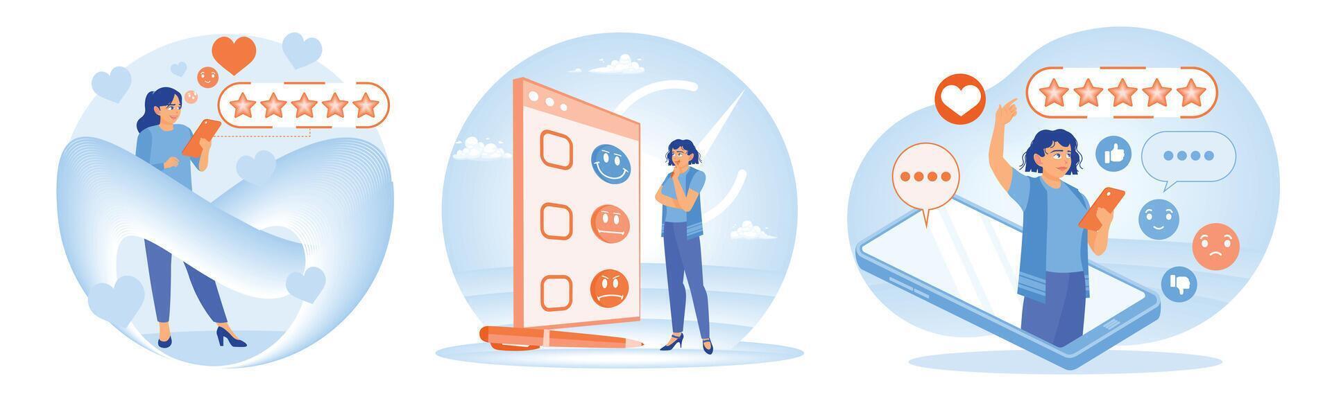 Illustration of feedback and ratings in online surveys and customer reviews. vector