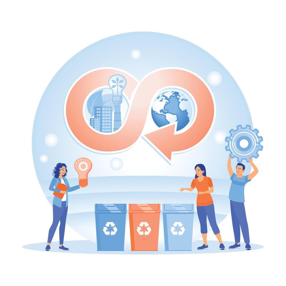 Circular economy and waste recycling technologies. vector