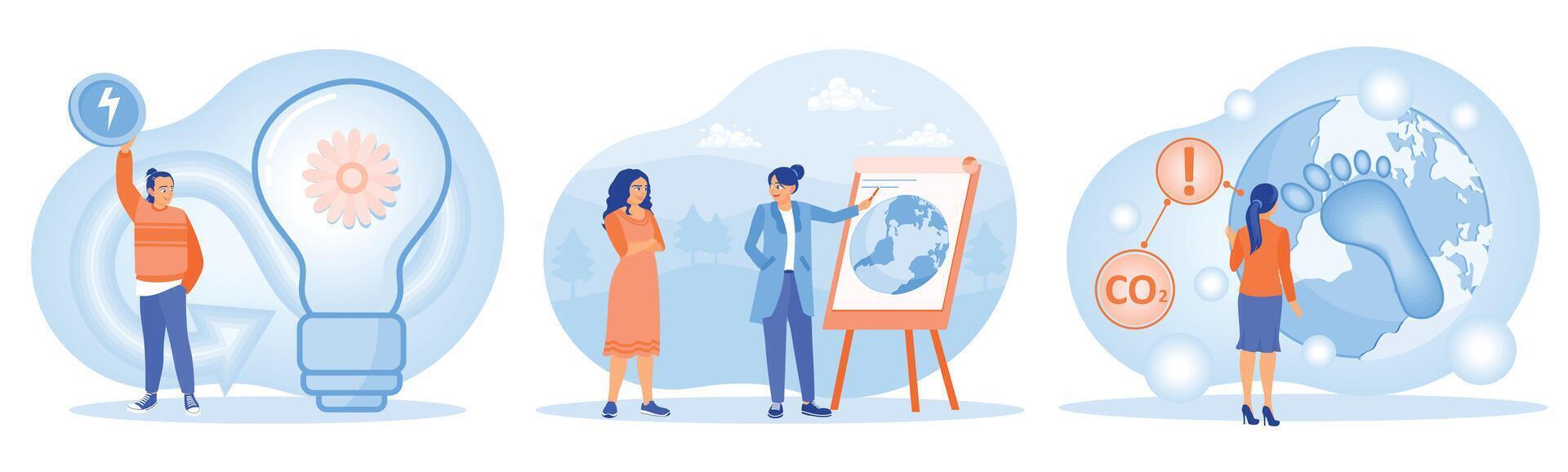 Sustainable energy concept illustrations featuring global impact and environmental awareness. vector