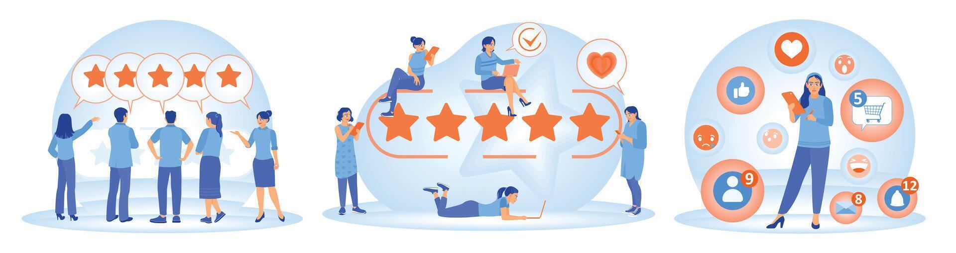 Illustration of customer feedback, reviews, and social media interactions. vector