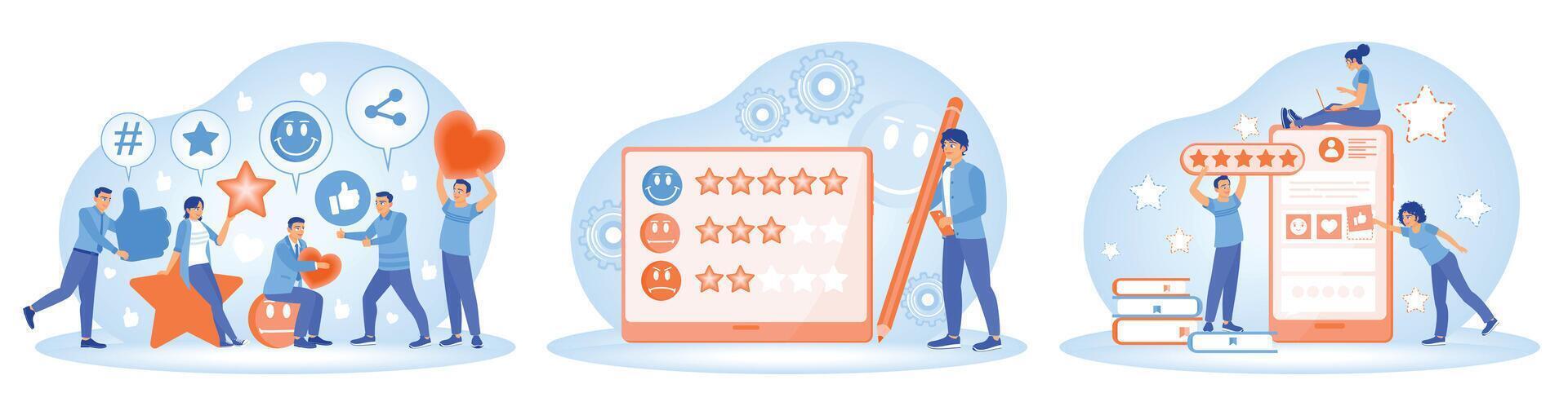 Customer feedback concept with stars and mood emoticons on social media. vector