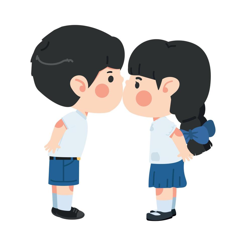 Cartoon little boy kissing a girl vector