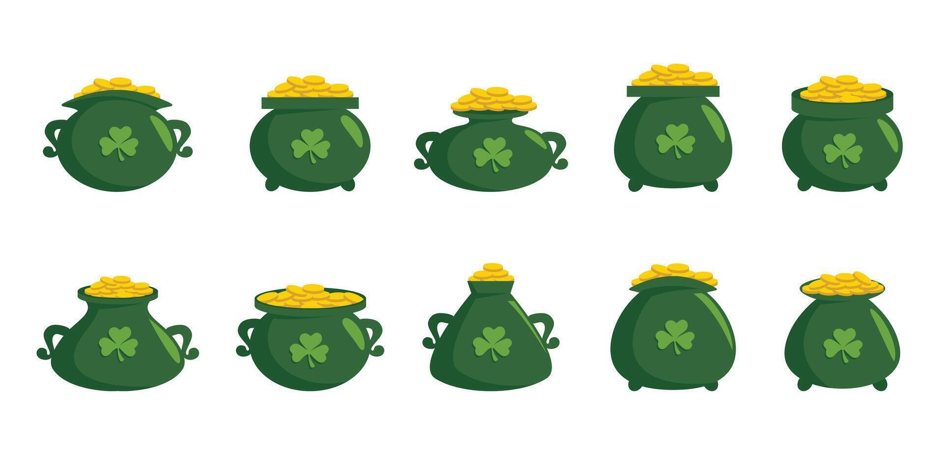 St. Patrick's Day Pot of Gold Set Stock Illustration vector