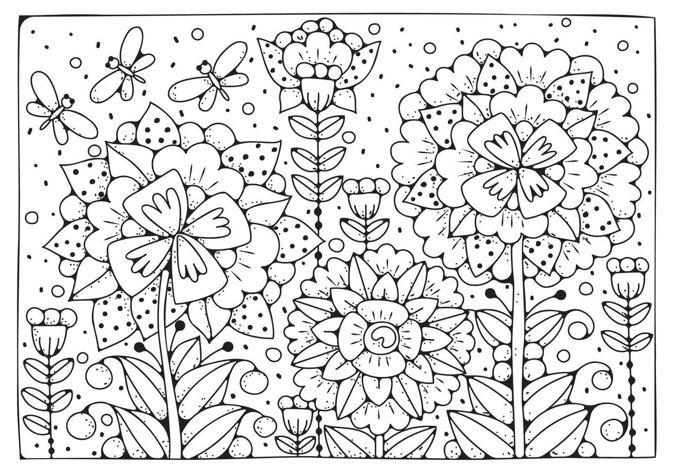 background for coloring. Black and white illustration. Flower coloring page. vector