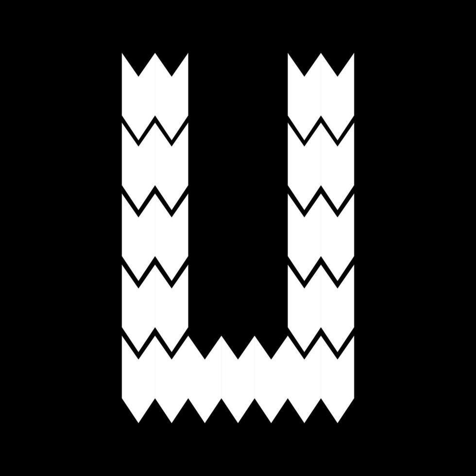 The U letter design looks furry and jagged. Suitable for sporty lovers, gamers, or t-shirt designs, hoodies, mugs, hats, and so on. vector