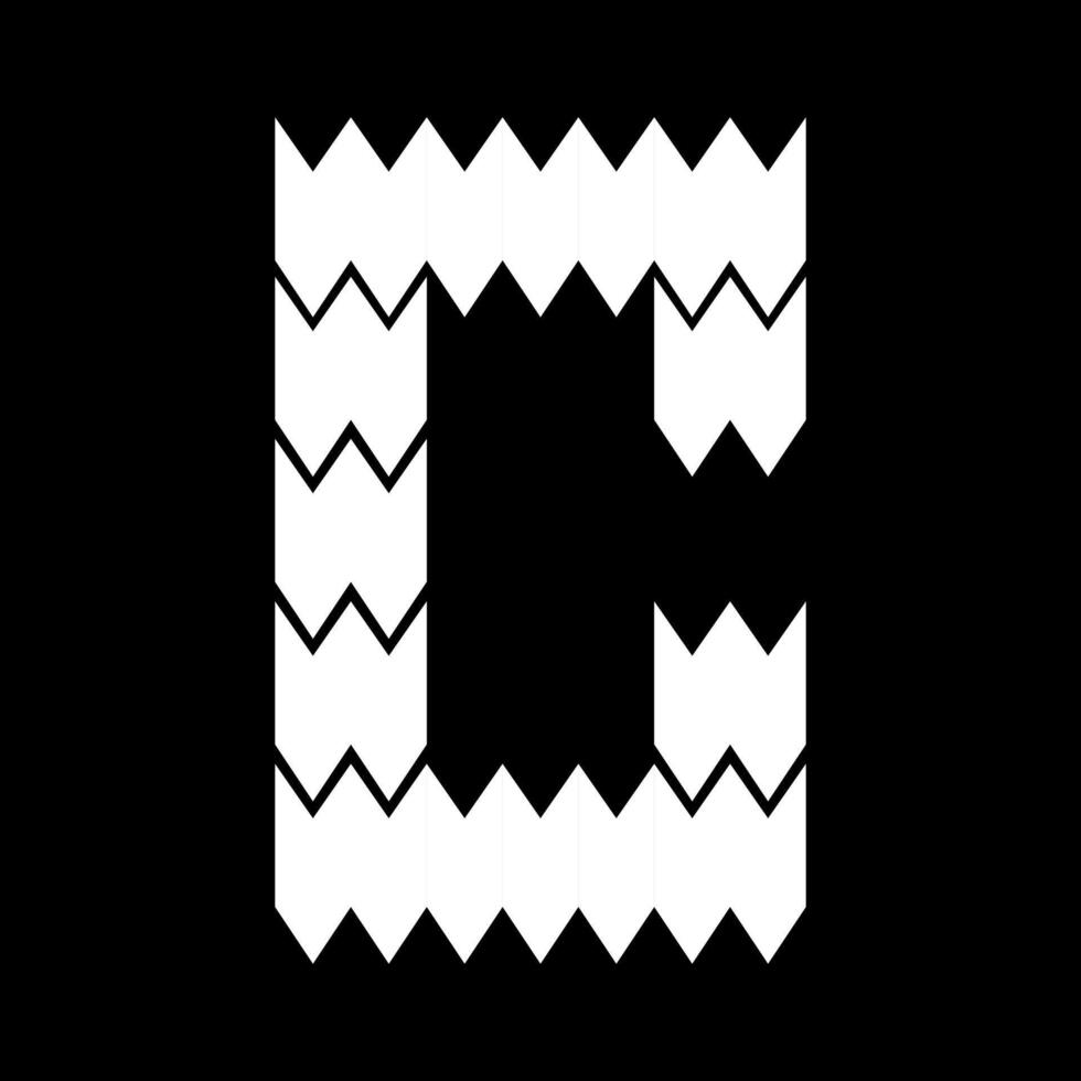 The C letter design looks furry and jagged. Suitable for sporty lovers, gamers, or t-shirt designs, hoodies, mugs, hats, and so on. vector